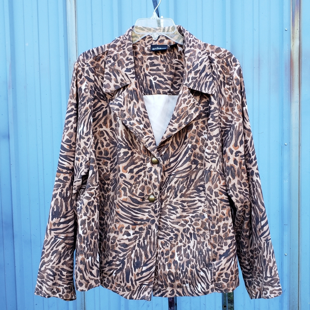 Erika Woman Animal Print Blazer with Gold Buttons Plus Size 2X